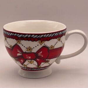 Brighton Love & Hearts Red Bow Oversized Tea Cup/Coffee Mug with Pedestal Foot